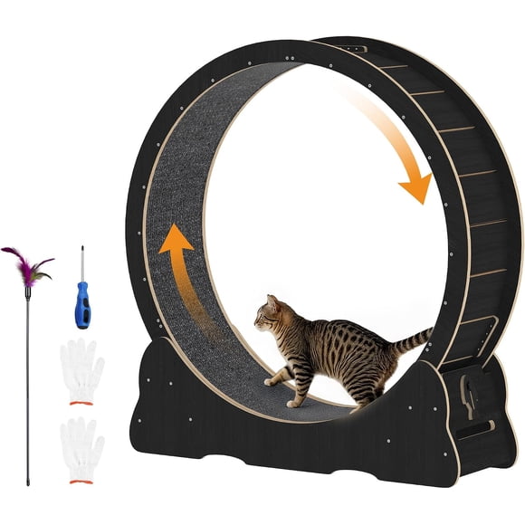 JFHID Tapis Roulant Silencieux pour Grand Chat de 46 Pouces, avec Piste Amovible Tapisée, Roue d'Exercice et de Course pour Chats d'Intérieur, Noir