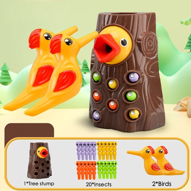 EGNMCR Children's Woodpecker Toys In English Color Boxes Woodpecker eating bugs game