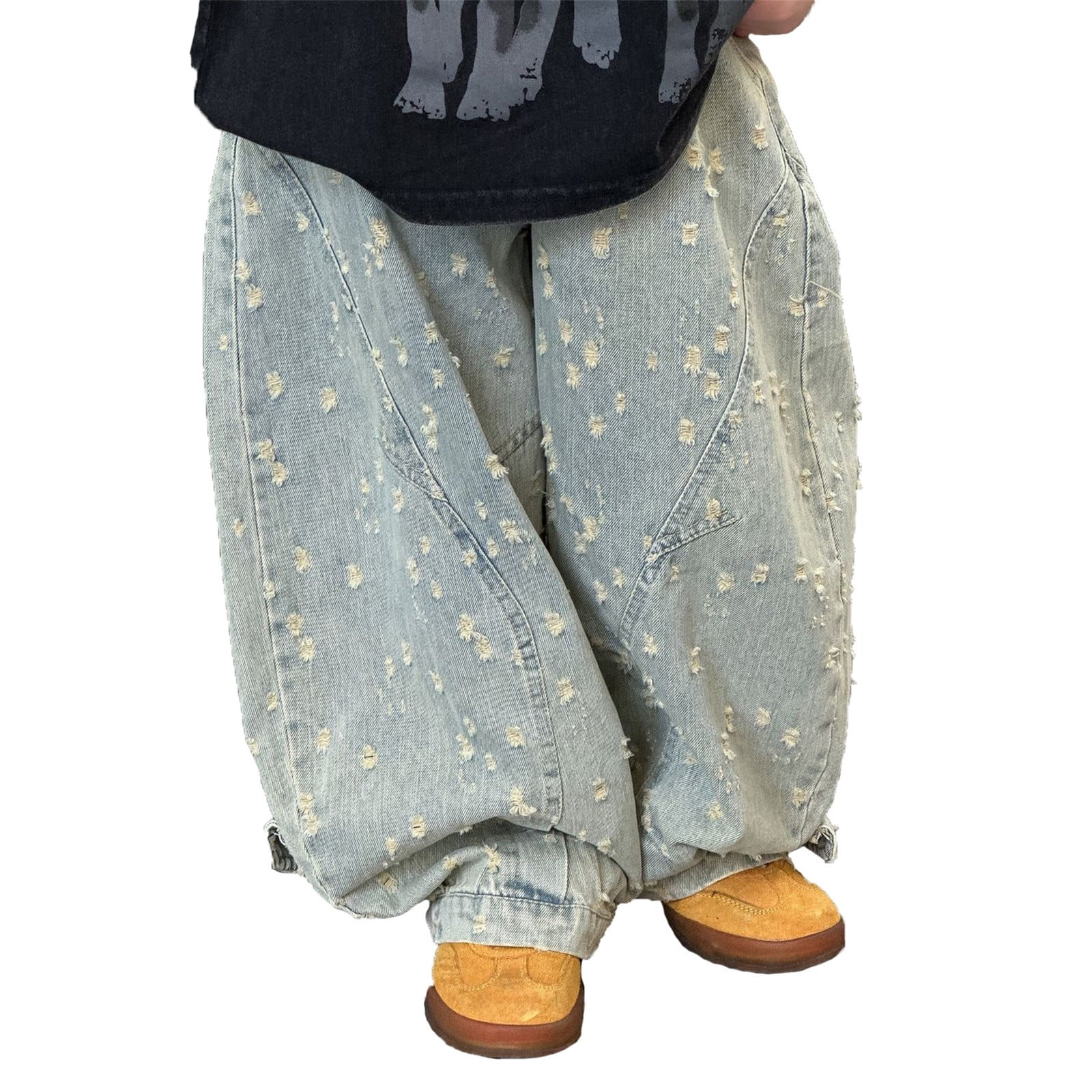 Jeans Droits Amples pour Garçons avec Poches - Polyester/coton, Taille Élastique, Design Vieilli