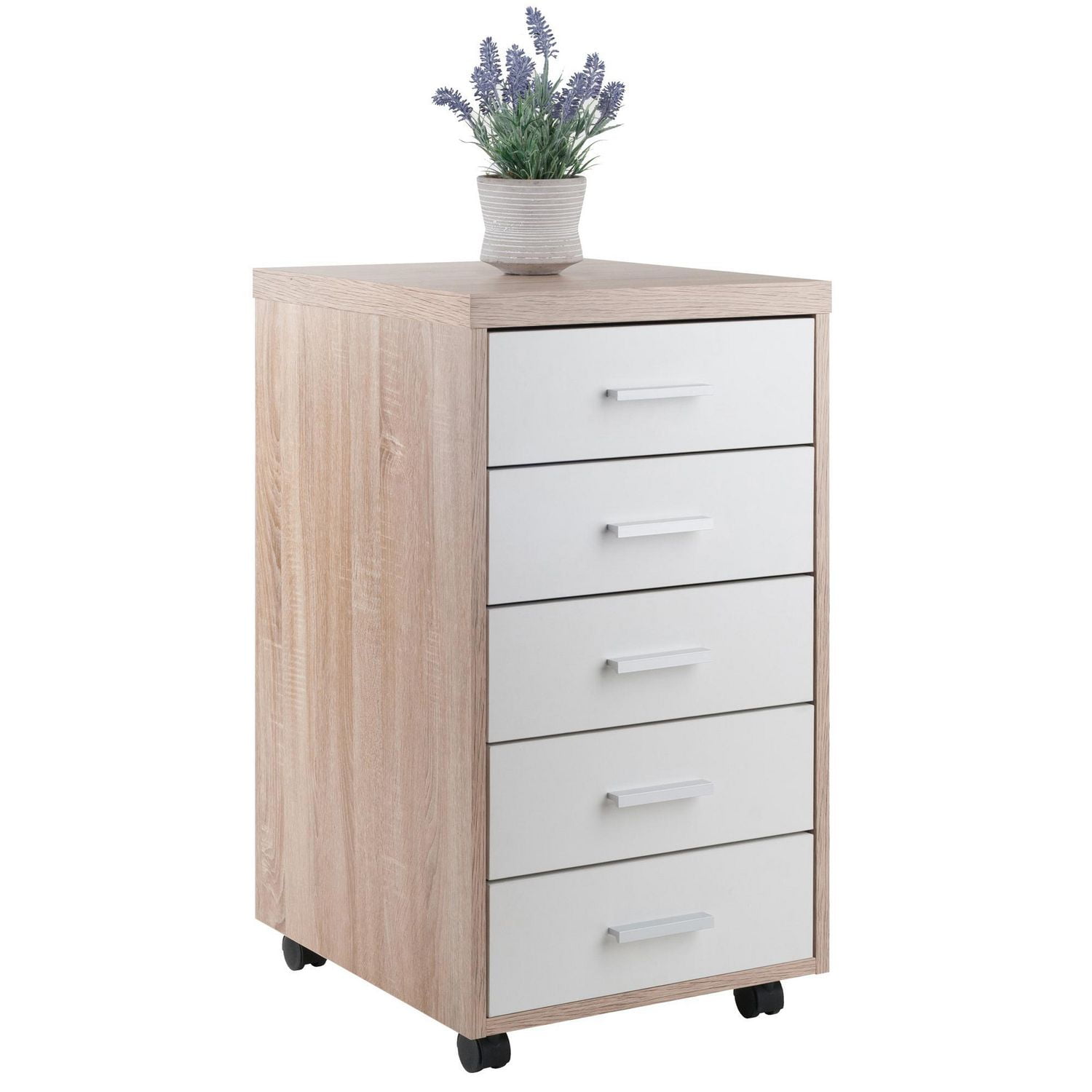 Winsome Kenner Mobile Storage Cabinet, 5 Drawers, Reclaimed Wood/White Finish