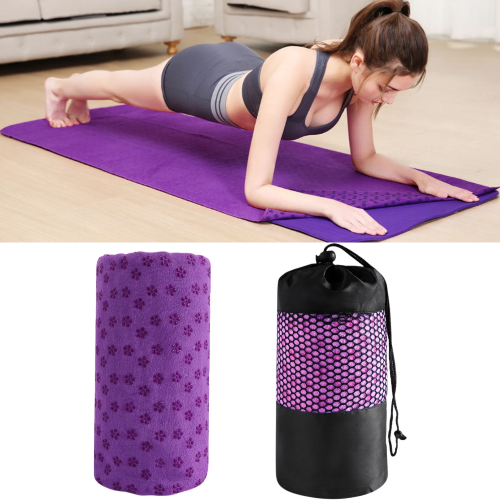 Vaidha Yoga Towel Sweat Absorbent Non-slip Yoga Towel Quick-drying Yoga Mat Hot Mat Cloth Breathable Yoga Mat With Mesh Carrying Bag Hot Yoga Towel For Bikram Pilates