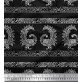 thumbnail image 1 of Soimoi Satin Silk Fabric Peacock Block Printed Fabric 1 Yard 42 Inch Wide, 1 of 3