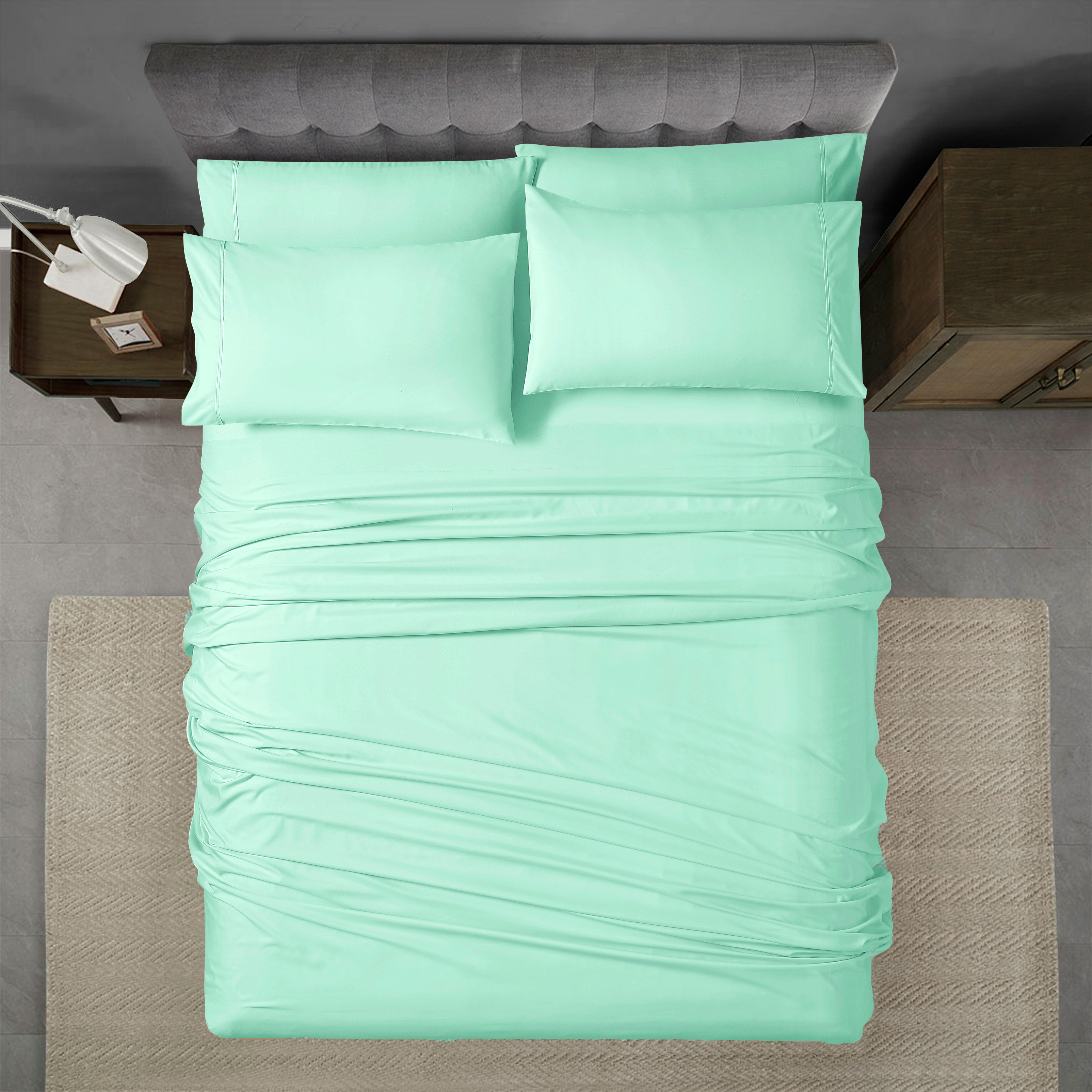 Ensemble de draps de luxe Swift Home 6 pièces avec taie d'oreiller additionnelle, King, Vert mousse