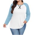 thumbnail image 2 of Yuyuzo T-Shirts pour Femmes Grande Taille à Blocs de Couleur à Manches Longues Col Ras du Cou Coupe Ample Confortable Tunique Unie T-Shirts, 2 of 7