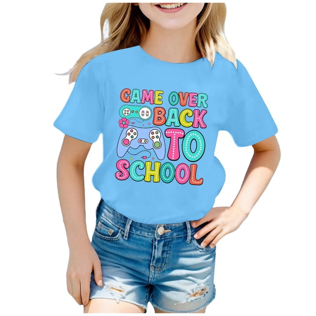 PMVFHDE T-Shirts Graphiques pour Filles, Manches Courtes, Col Rond, Lumineux et Confortable, Bleu Ciel, 12-13 Ans