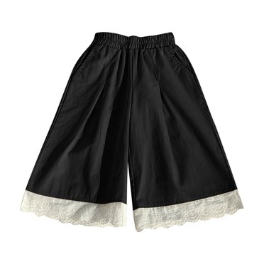 biudgviw Toddler Baby Girls' Wide Leg Pants Infant Elastic High Waisted Lace Hem Cropped Palazzo Pants Loose Casual Trousers with Pockets