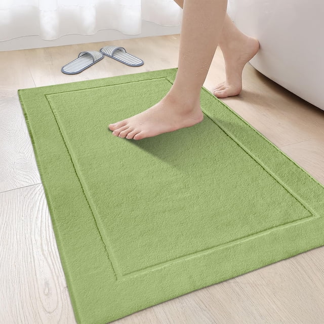 Canadian Linen Yukon Bath Mats, 2 Pack, 20"x34", Washable Lightweight Quick Dry Soft Absorbent Cotton Bath Floor Mats Picture Frame Design, Sage Green