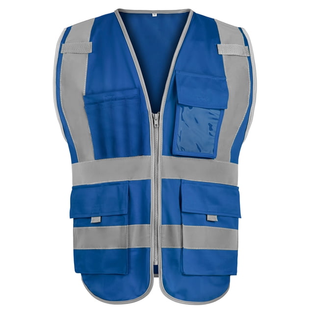 GOGO 9 Pockets High Visibility Zipper Front Safety Vest With Reflective Strips, Meets ANSI Standards