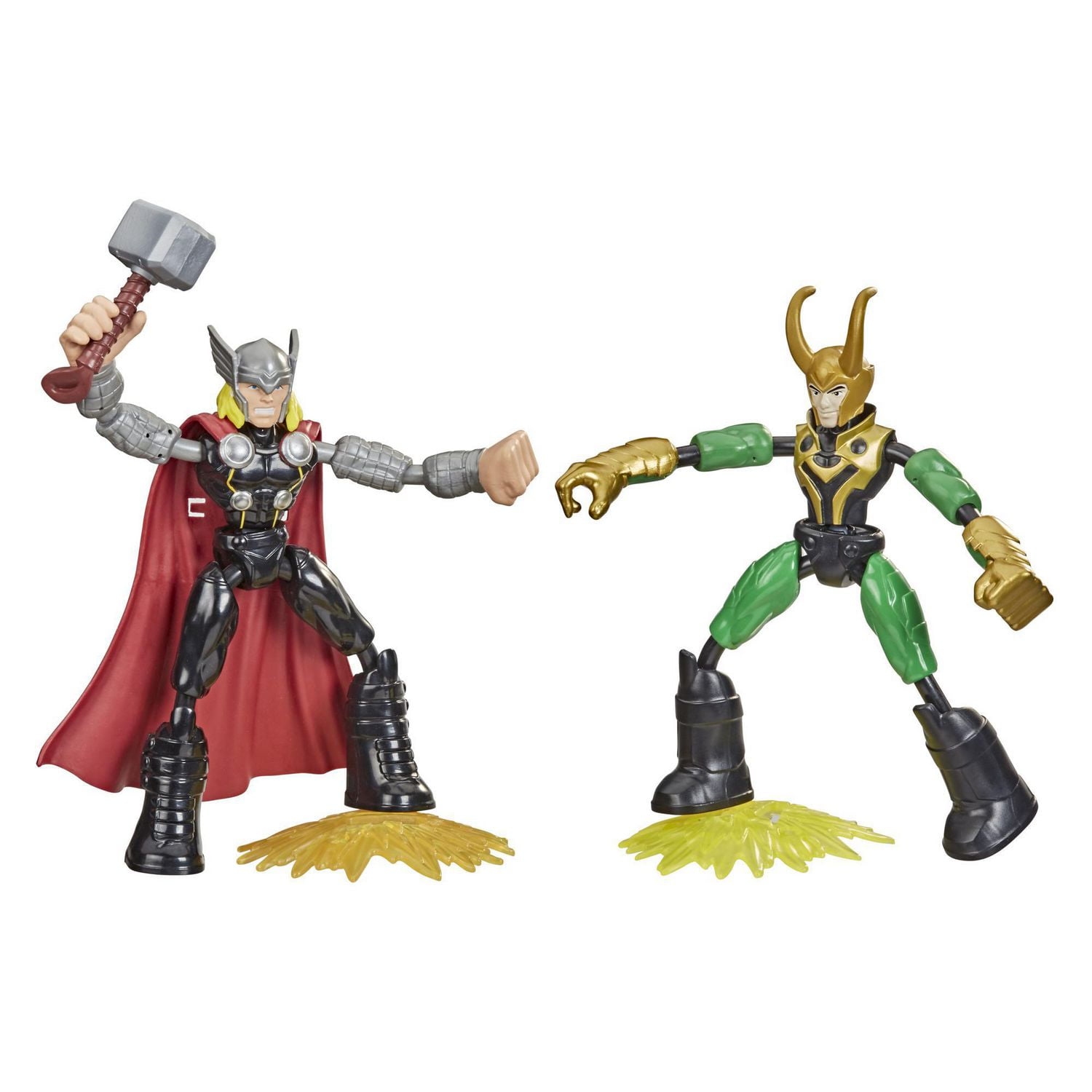Marvel Avengers Bend and Flex, figurines flexibles Thor Vs. Loki de 15 cm, inclut 2 accessoires, à partir de 4 ans