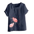 thumbnail image 4 of Pisexur Womens Oversized Plus Size Shirts Butterfly Print Cotton Linen Tops Blend Crew Neck Short Sleeve Basic Tunic Tee Shirts Tops Blouse, 4 of 5