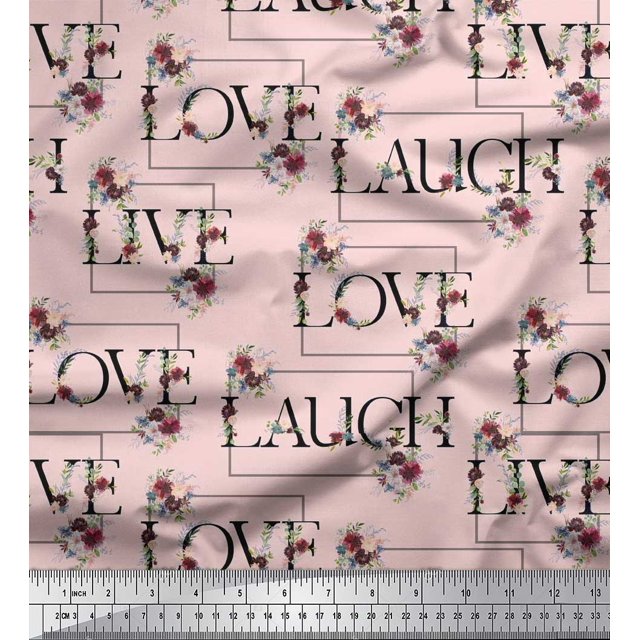 Soimoi Modal Satin Fabric Floral Love Text Decor Fabric Printed Yard 42 Inch Wide