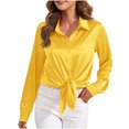 thumbnail image 1 of Timegard Womens Tops Satin Lapel Neck Front Knot Long Sleeve Button up Shirts Dressy Casual Comfy Top, 1 of 8
