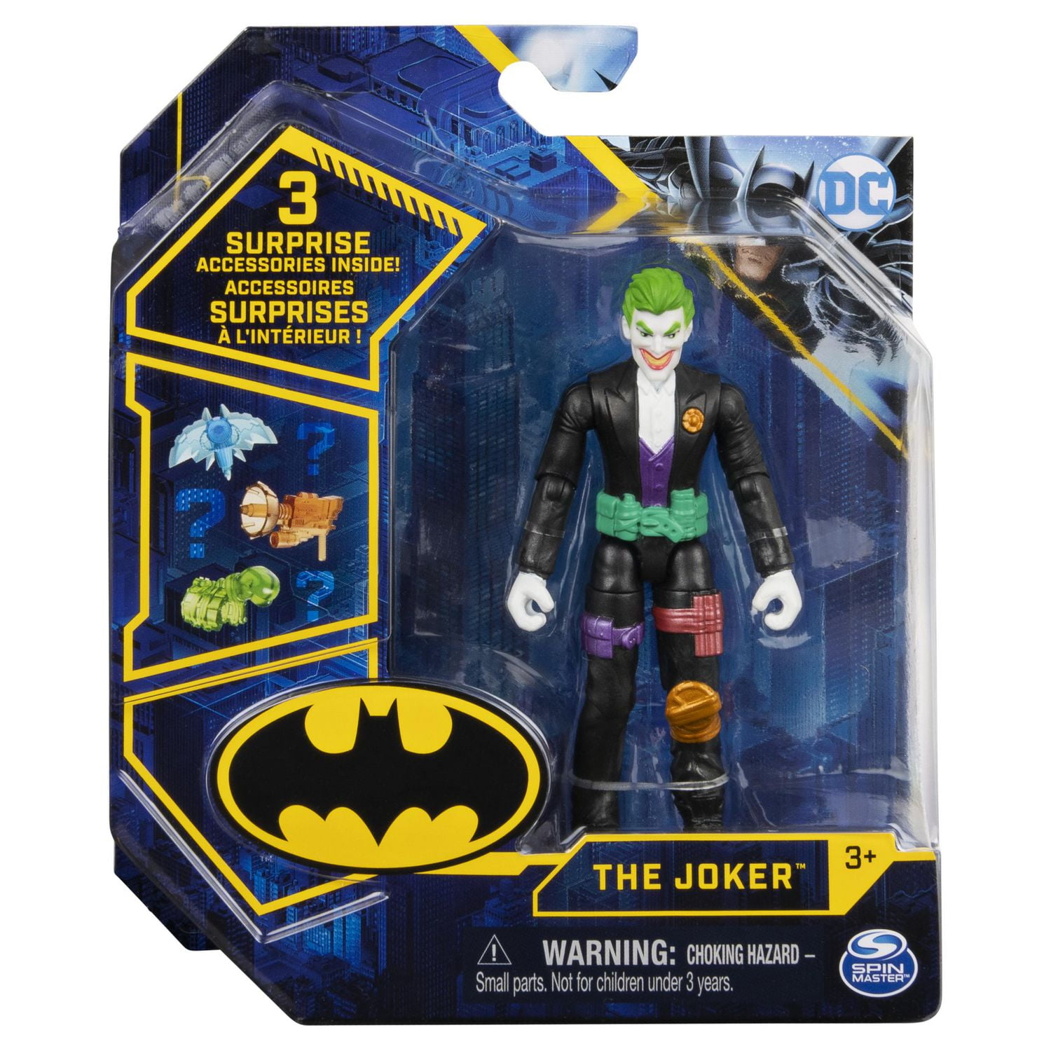 Batman, Figurine articulée The Joker de 10 cm avec 3 accessoires mystère, pour les enfants à partir de 3 ans