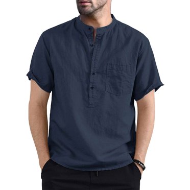 Wangsaura Chemise pour Hommes, Couleur Unie Col Henley avec Poche et Boutons