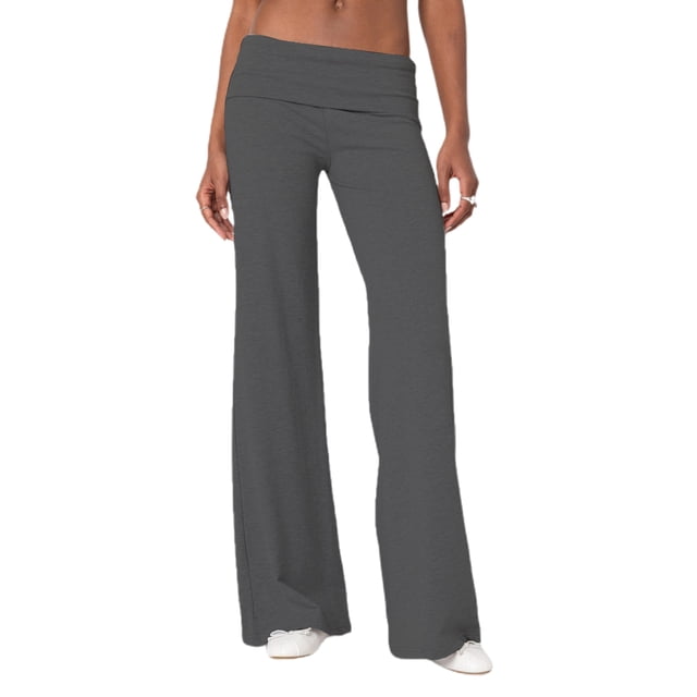 SUNSIOM Women's Spring Summer Baggy Pants Foldover Waist Solid Color Loose Wide Leg Pants