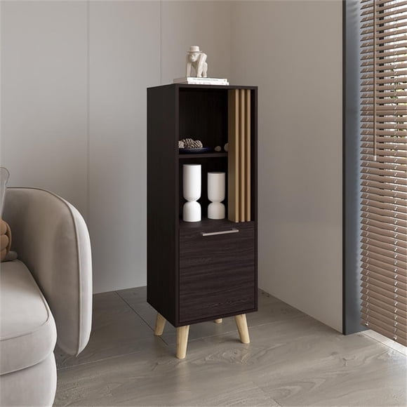 Pemberly Row Armoire de Rangement de 47 Po de Hauteur avec Étagères Ouvertes, Noire