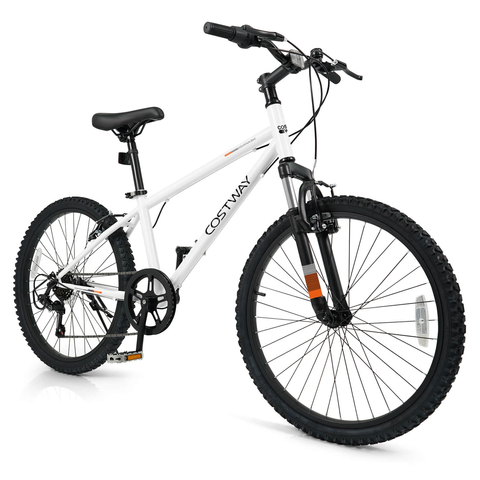 Costway 24 Inch Kids Mountain Bike for Boys Girls Aged 8+ Years Old with Suspension Fork White