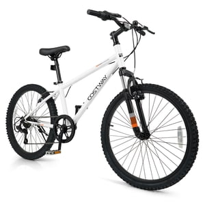 Costway 24 Inch Enfants VTT pour les garçons filles âgées 8+ Années avec la Fourche Suspension Blanc