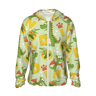 Vsdgher Cartoon Dinosaurs Print Adult Hoodie Shirts Rash Guard for Men Women,Long Sleeve Sun Protection Fishing Shirts for Athletic Running Swim-X-Large