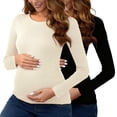 thumbnail image 2 of QATAINLAV T-Shirts de Maternité pour Femmes Col Rond 2 Paquets Hauts de Grossesse Couleur Unie Décontracté Tunique à Manches Longues T-Shirts Blouse, Noir, TTTG, 2 of 9