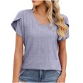 thumbnail image 4 of Birdeem Fashion Womens Casual Solid Color V Neck Short Sleeve Tops Loose Blouses, 4 of 9