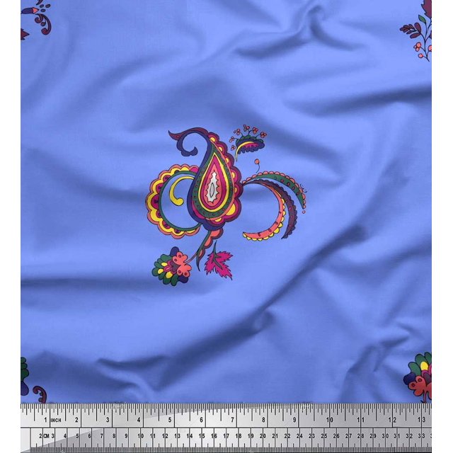 Soimoi Blue Poly Georgette Fabric Paisley Ethnic Decor Fabric Printed Yard 42 Inch Wide