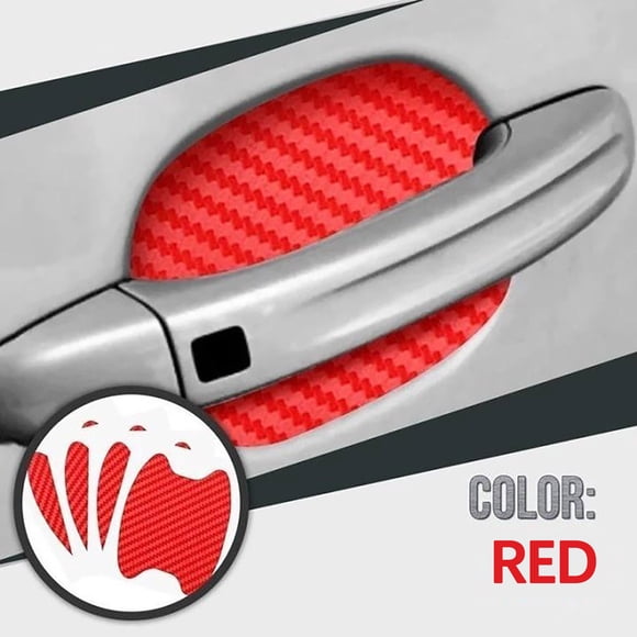 ZZkhGO 4 Pcs Autocollants de Poignées, Film Protecteur de Poignée de Porte de Voiture en Fibre de Carbone, Protège-Gobelet de Poignée de Porte en TPU, Auto-Adhésif Installation Facile pour Véhicules, Rouge