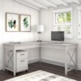 thumbnail image 4 of Bush Furniture Key West 60W L Shaped Desk with 2 Drawer Mobile File Cabinet in Linen White Oak, 4 of 6