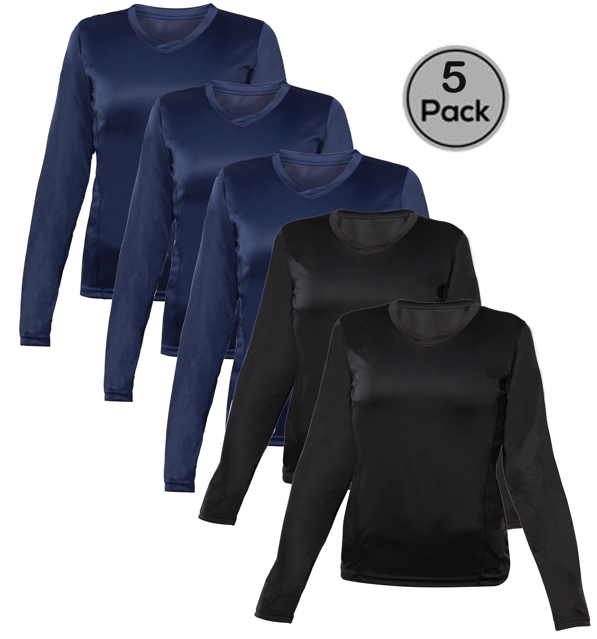 Blank Activewear Lot de 5 T-Shirts à Manches Longues pour Femmes, Tissu de Performance à Séchage Rapide