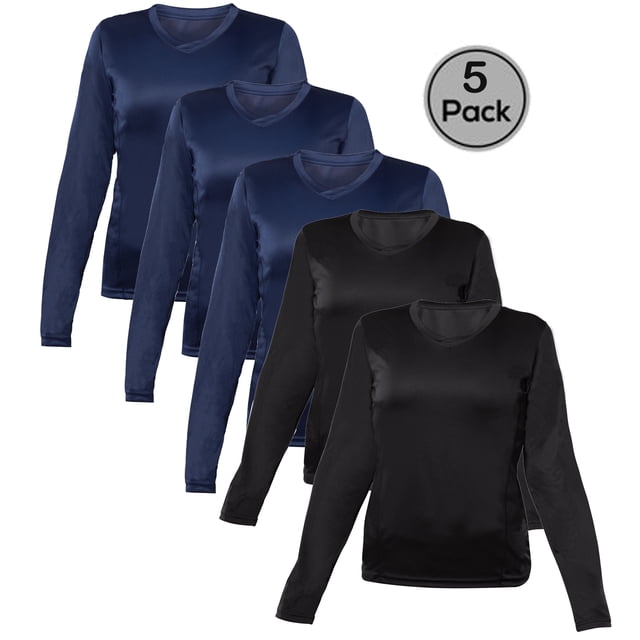 Blank Activewear Lot de 5 T-Shirts à Manches Longues pour Femmes, Tissu de Performance à Séchage Rapide