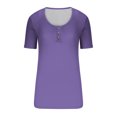 thumbnail image 4 of Birdeem T-Shirt à Col Rond Boutonné pour Femmes Haut à Manches Courtes Ample, 4 of 9