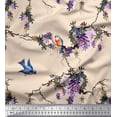 thumbnail image 3 of Soimoi White Rayon Fabric Floral & Flowerpecker Bird Fabric Prints By Yard 58 Inch Wide, 3 of 3
