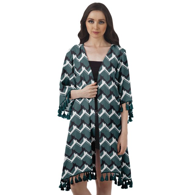 Moomaya Front Open Printed Shrug 3/4 Sleeve Georgette Beach Cover Up For Women