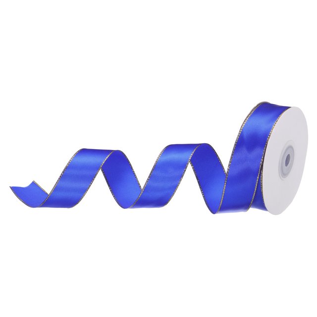 Unique Bargains 1 Inch 25 Yard Wide Satin Ribbon with Gold Edges Grosgrain Fabric Ribbon for Gift Wrapping, Blue