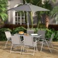 thumbnail image 2 of Outsunny 8 Piece Patio Dining Set w/ Table Umbrella 6 Folding Chairs, Grey, 2 of 10