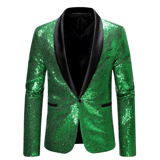TIMIFIS Men's Sequin Blazer Fashion Button Lapel Suit Jacket Dinner Prom Performance Costumes Slim Blazer