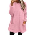 thumbnail image 3 of yoeyez Chandails en Peluche pour Femmes d'Hiver en Molleton Duveteux à Enfiler Col Ras du Cou Manches Longues Tunique Chaude Confortable Moelleuse Pyjama Tenue de Détente Haut avec Poches Rose, TG, 3 of 7