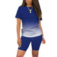 thumbnail image 1 of Innerwin Sweatsuits Solid Color Women Jogger Set Running Short Sleeve Loose Two Piece Outfit Blue L, 1 of 5