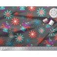 thumbnail image 2 of Soimoi Gray Georgette Viscose Fabric Snowflake & Pig Kids Decor Fabric Printed Yard 42 Inch Wide, 2 of 3