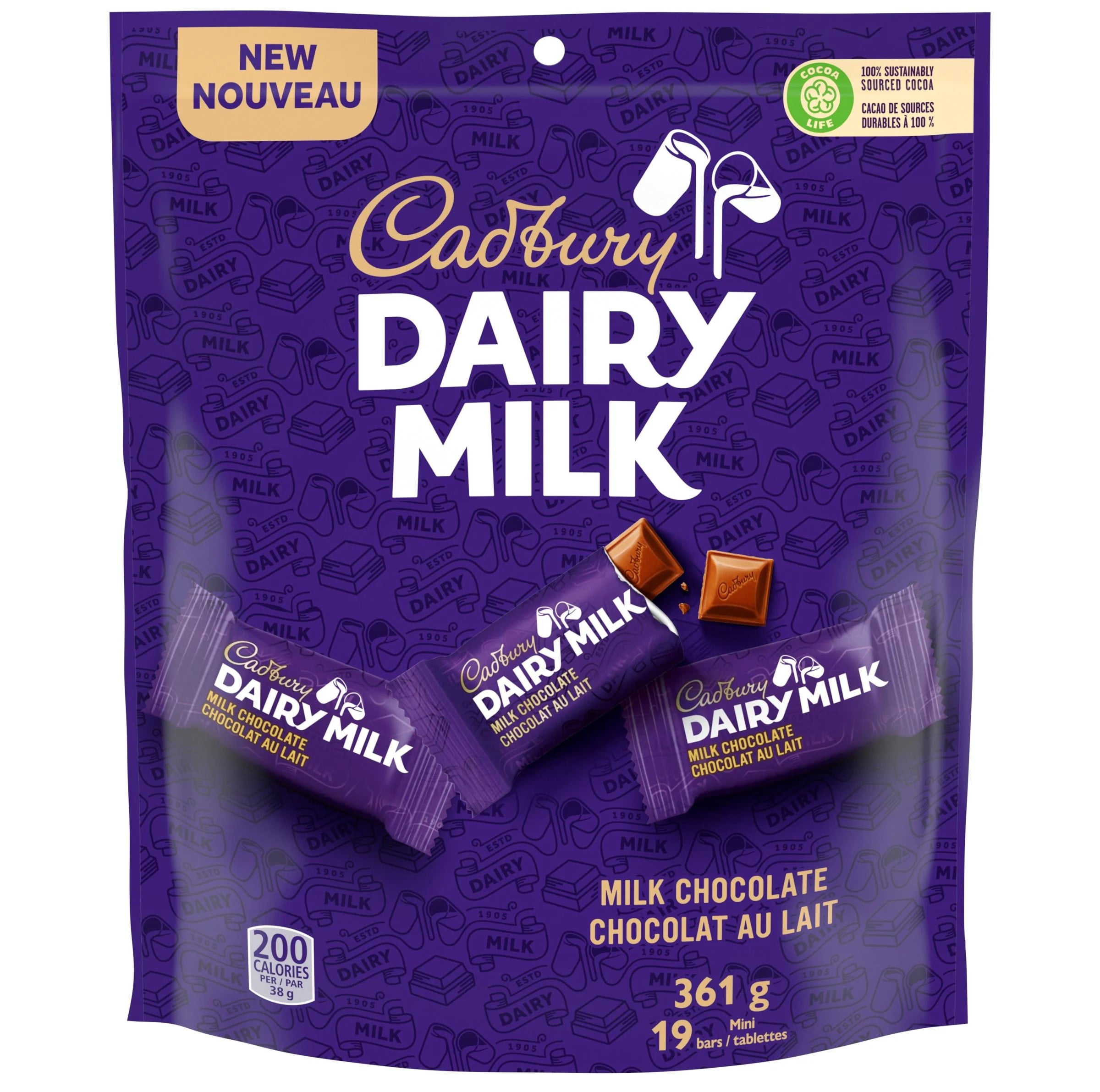 CADBURY DAIRY MILK, Milk Chocolate Bars, Bag of 8 Mini Chocolate Bars, CADBURY Milk Chocolate Mini Bars
