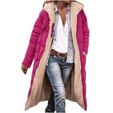 Womens Winter Casual Loose Fashion Color Pocket Zippered Tops Reversible Long Cotton Coat