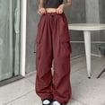 thumbnail image 2 of Yuyuzo Cargo Pants for Women High Waisted Elastic Drawstring Wide Leg Straight Lightweight Pants with Pockets, 2 of 6
