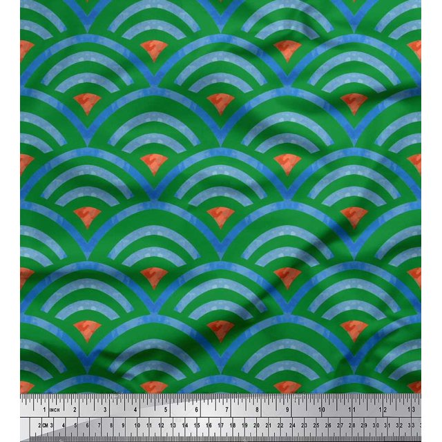 Soimoi Poly Georgette Fabric Scales Geometric Print Fabric by the Yard 42 Inch Wide