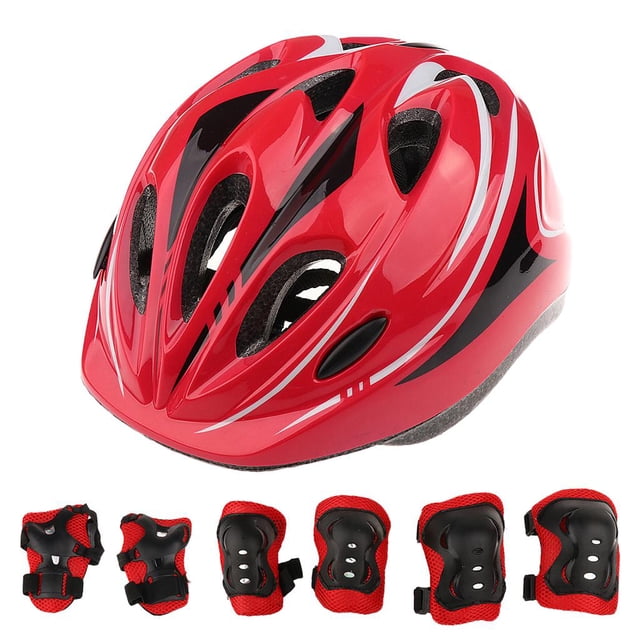 Kids Sports Protective Gear Set, 7Pcs ( Knee Elbow Wrist Pads) Red