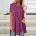 thumbnail image 2 of Pompotops Women Plus Size Button Solid Round Neck Short Sleeve Irregular T-shirt Blouse Tops, 2 of 5