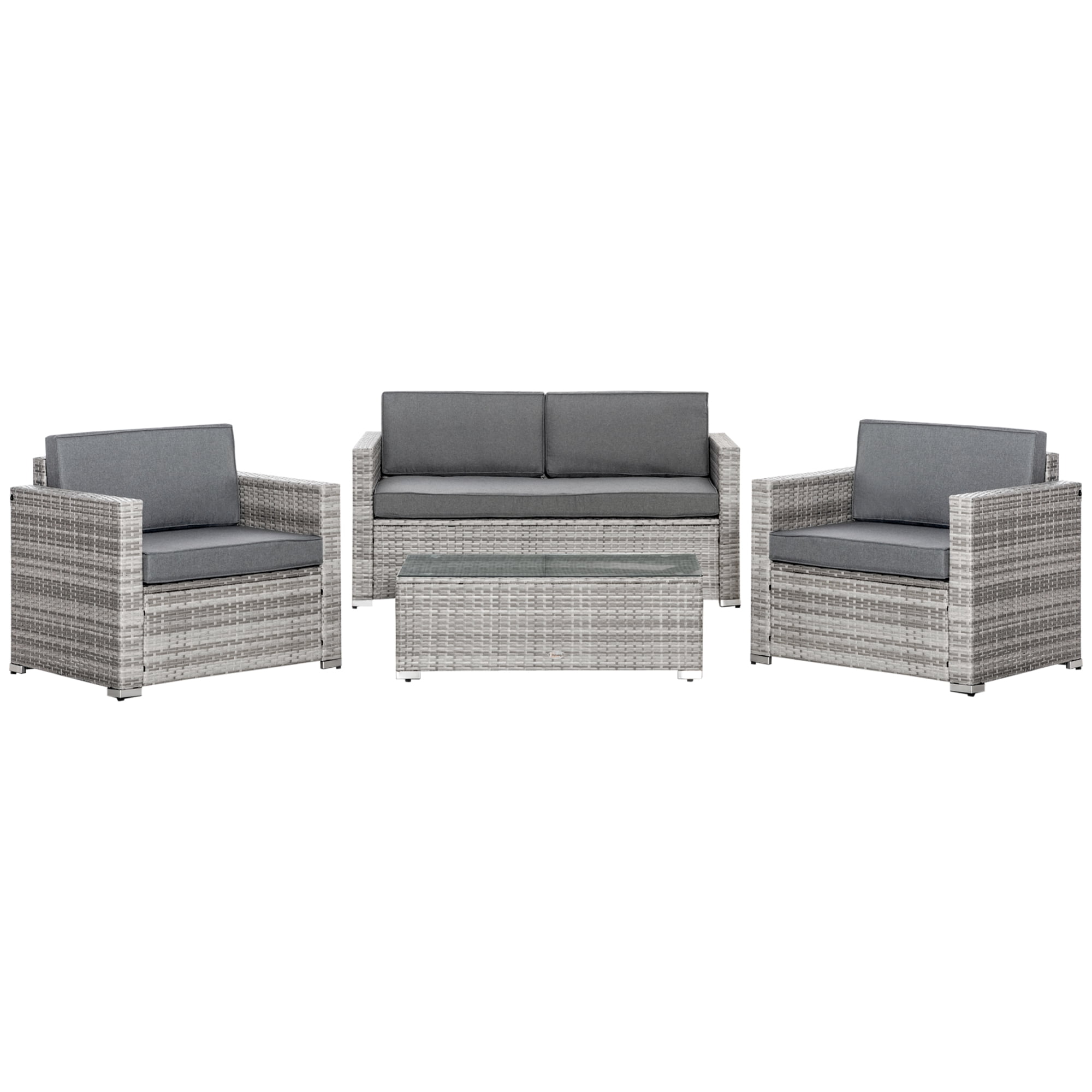 Outsunny 4 Pieces Wicker Patio Furniture Set with Cushions, Mixed Grey