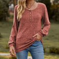thumbnail image 2 of CEHVOM T-shirt à Manches Longues pour Femmes Col Rond Rayé Mat Couleur Unie avec Boutons en Solde, 2 of 4