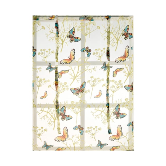 Pompotops Rod Lift Kitchen And Bathroom Window Curtains, Butterfly Flower Sheer Curtains Clearance