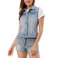 thumbnail image 1 of INSPIRE CHIC Women's Washed Chest Flap Pockets Single Breasted Denim Vest Jacket, 1 of 6
