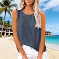 thumbnail image 2 of YAZHPA Hauts en Lin pour Femmes, Débardeurs en Coton et Lin pour Femmes Décontractés Sans Manches Chemises d'Été Col Ras du Cou Camisole, Bleu Marine TG, 2 of 5